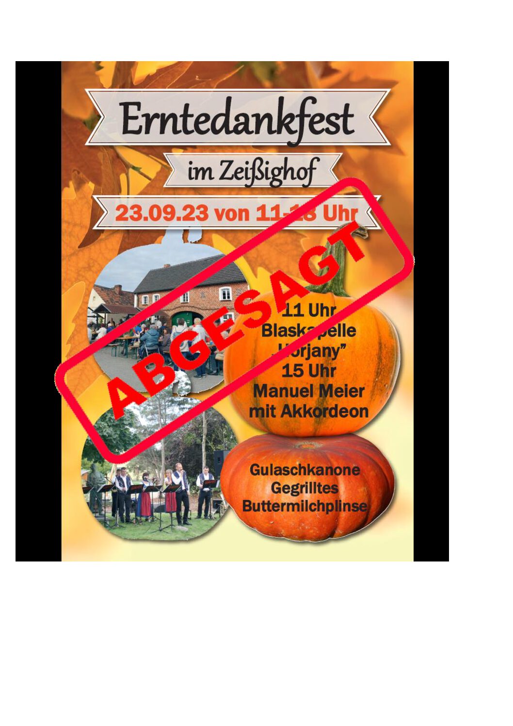 Erntedankfest am 23.09.23 ABGESAGT